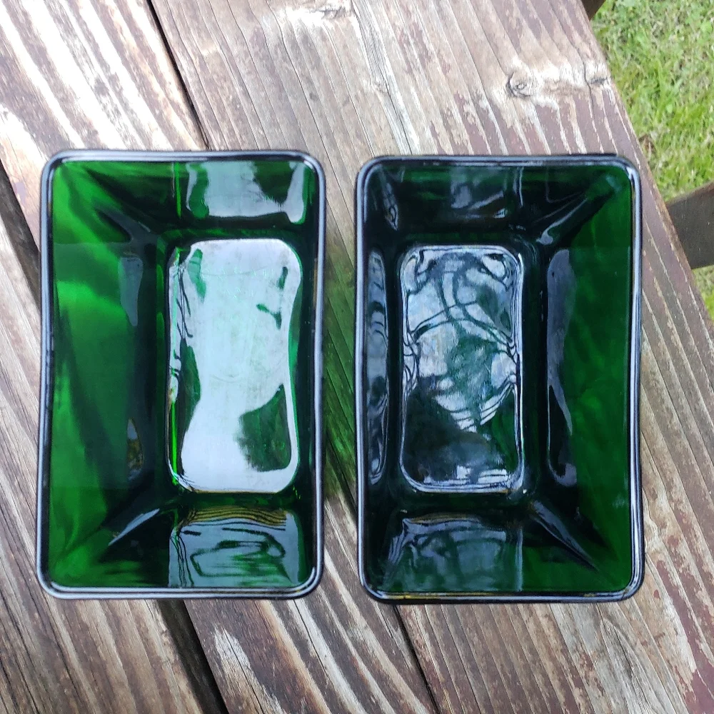 (2) Older Green NAPCO Cleveland.O. USA Short Rectangular Vases / Planters